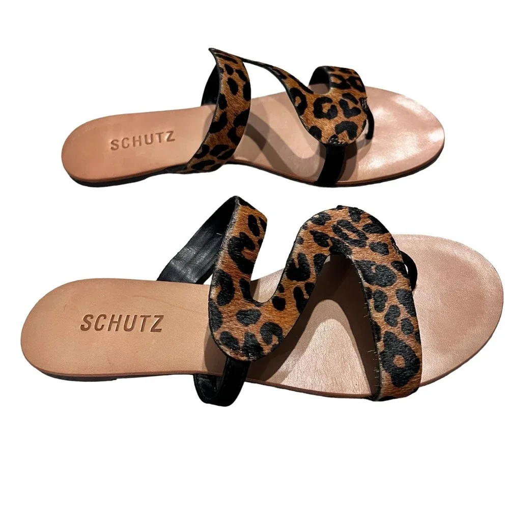 Schutz Erzeli Leopard Fur Sandal Leopard‎ Brown size 6.5